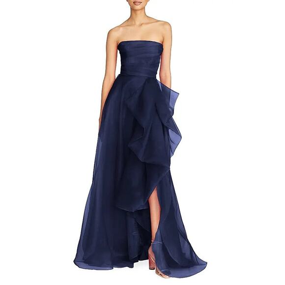 Theia Teresa Draped Tulle Strapless Gown - 12 - Picture 2 of 5